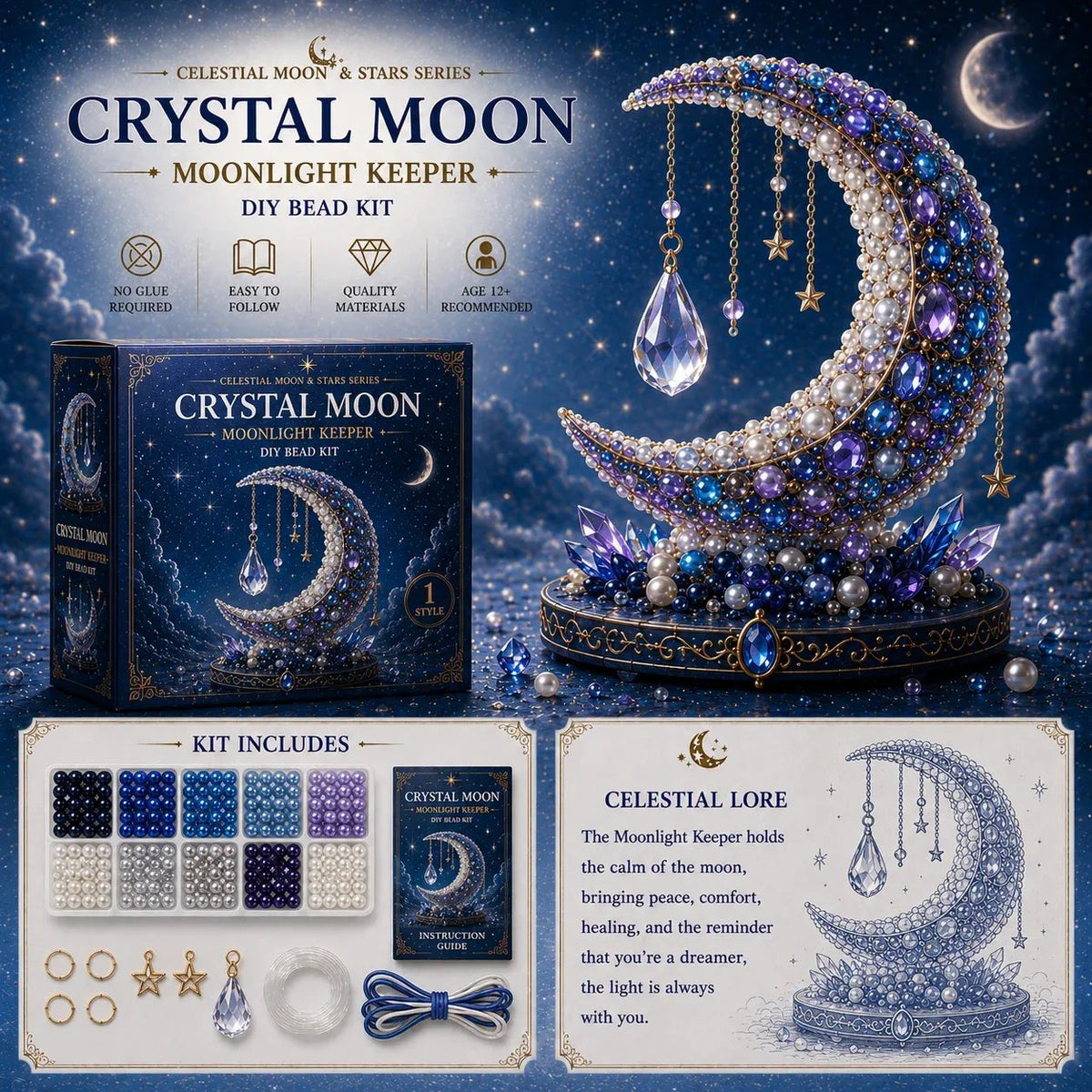 🔥Last Day: BUY 3 GET 1 FREE🌙 Moon Cat Luna Guardian DIY Bead Kit | Celestial Moon & Stars Series